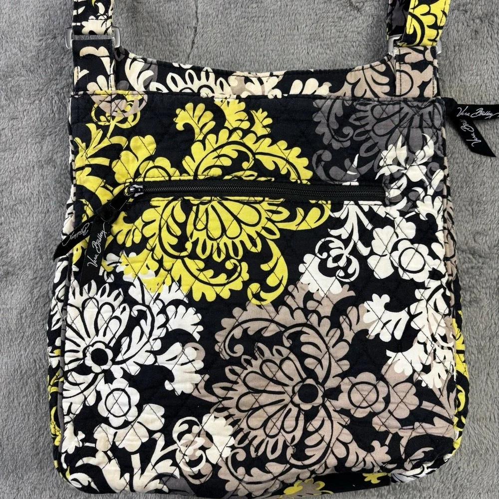 Vera Bradley Crossbody Bag Shoulder Strap Purse Baroque Black Hipster Floral EUC